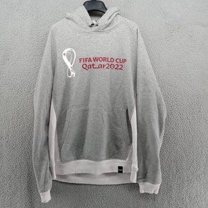 Fifa World‎ Cup 2022 Sweater Mens XL Gray White Red Text Qatar Hoodie Pullover